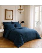 Housse de couette satin de coton lavé  bleue