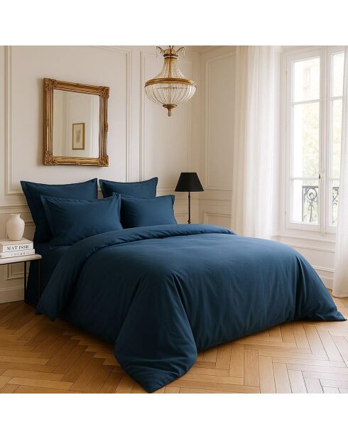 Housse de couette satin de coton lavé  bleue