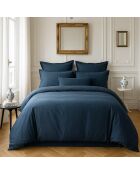Housse de couette satin de coton lavé  bleue