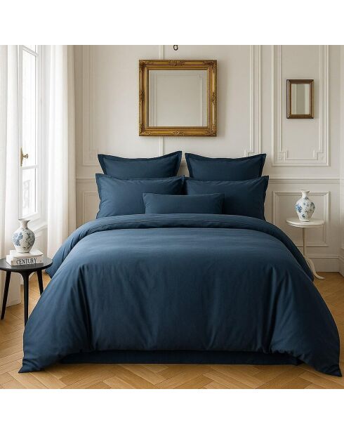 Housse de couette satin de coton lavé  bleue