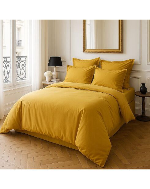 Housse de couette satin de coton lavé  moutarde