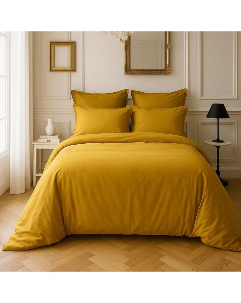 Housse de couette satin de coton lavé  moutarde