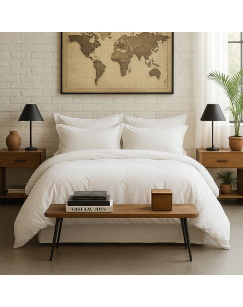 Housse de couette en percale de coton lavé blanc nuage