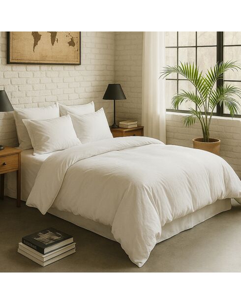 Housse de couette en percale de coton lavé blanc nuage