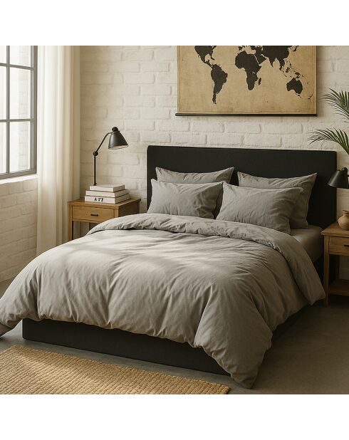 Housse de couette en percale de coton lavé gris perle