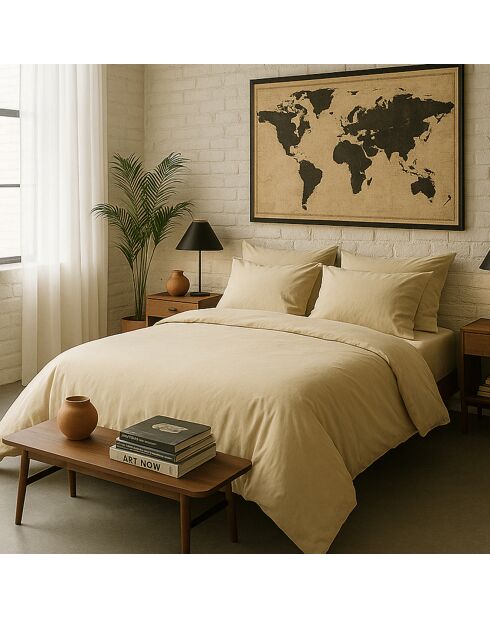Housse de couette en percale de coton lavé ecru naturel