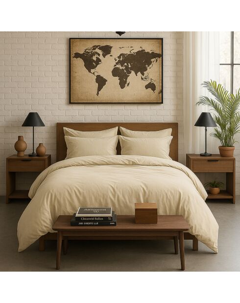Housse de couette en percale de coton lavé ecru naturel
