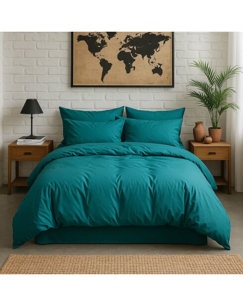 Housse de couette en percale de coton lavé bleu canard