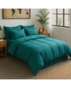Housse de couette en percale de coton lavé bleu canard