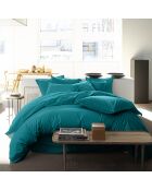 Housse de couette en percale de coton lavé bleu canard