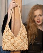 Sac porté épaule en Raphia Mandy abricot  - 32x52x2 cm
