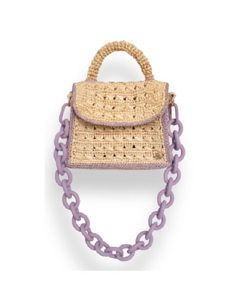 Sac bandoulière en Raphia Felicie naturel & lavande  - 14x11.5x5 cm