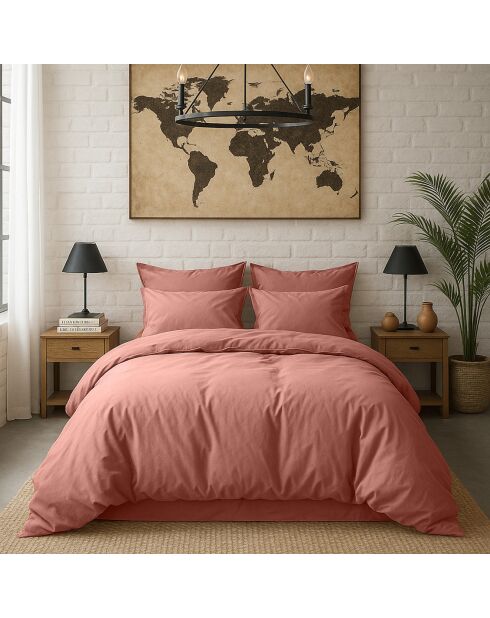 Housse de couette en percale de coton lavé rose poudré