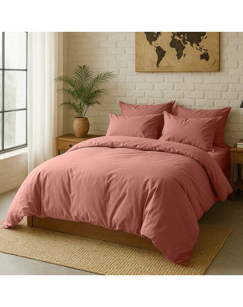 Housse de couette en percale de coton lavé rose poudré