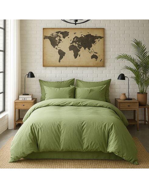 Taie d'oreiller avec volant en percale de coton lavé vert d'eau