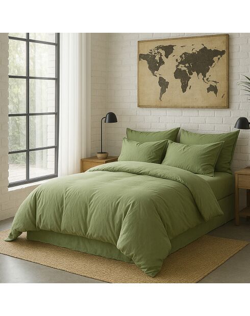 Taie d'oreiller avec volant en percale de coton lavé vert d'eau