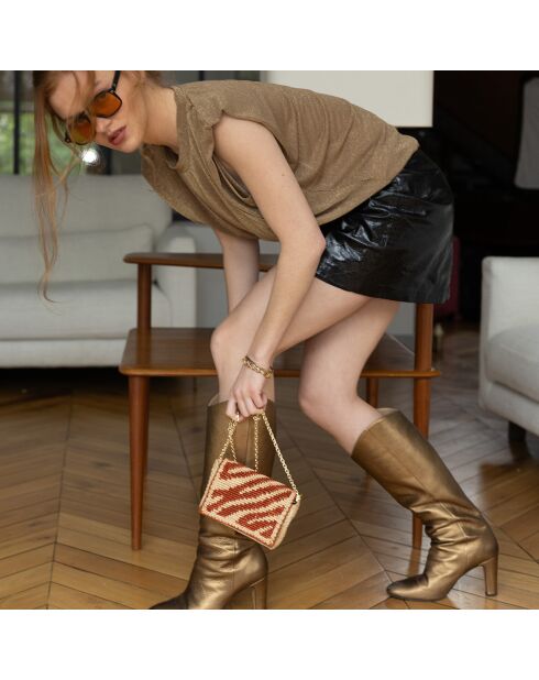 Sac chaîne en Raphia Nina Wild noisette - 21x13.5x4 cm