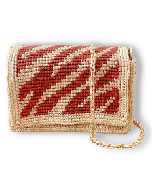 Sac chaîne en Raphia Nina Wild noisette - 21x13.5x4 cm