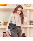 Sac porté épaule en Raphia Ava noir - 16.5x25x5 cm