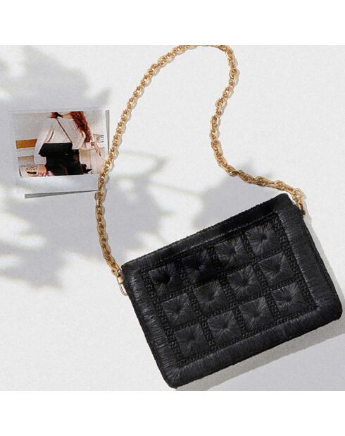 Sac chaîne en Raphia Juliette noir - 15x22x3 cm