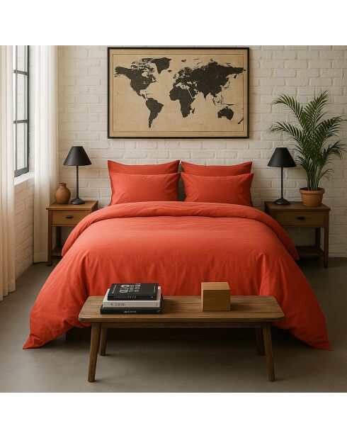 Drap Housse uni 100% Percale de Coton - Bonnet 30 cm terre de sienne