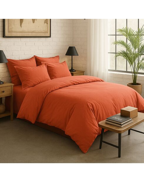 Housse de Couette 100% Percale de Coton - Finition Bouteille 40cm terre de sienne