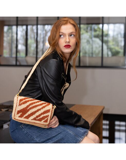 Sac bandoulière en Raphia Nina Wild noisette - 21x13.5x4 cm