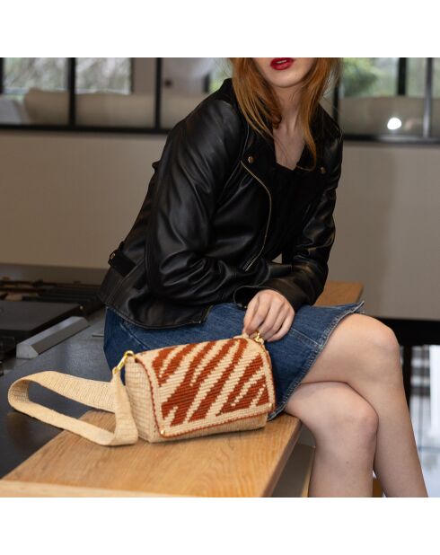 Sac bandoulière en Raphia Nina Wild noisette - 21x13.5x4 cm