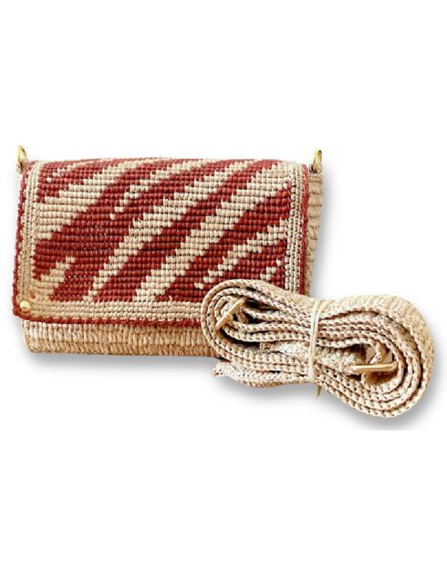 Sac bandoulière en Raphia Nina Wild noisette - 21x13.5x4 cm