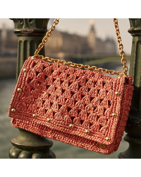 Sac chaîne en Raphia Nina mandarine - 15x11x4 cm