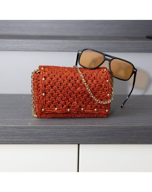 Sac chaîne en Raphia Nina noisette - 15x11x4 cm