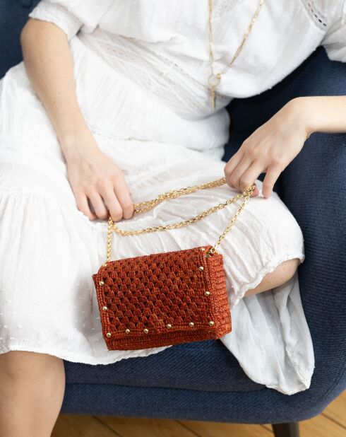 Sac chaîne en Raphia Nina noisette - 15x11x4 cm