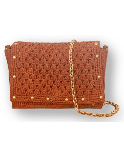 Sac chaîne en Raphia Nina noisette - 15x11x4 cm