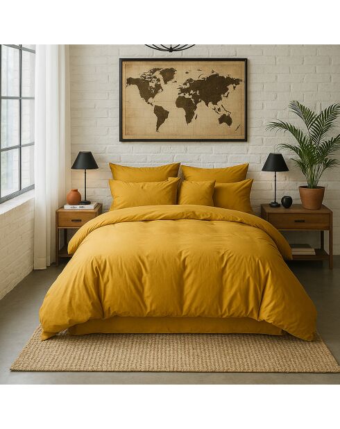 Drap Housse uni 100% Percale de Coton - Bonnet 30 cm jaune moutarde