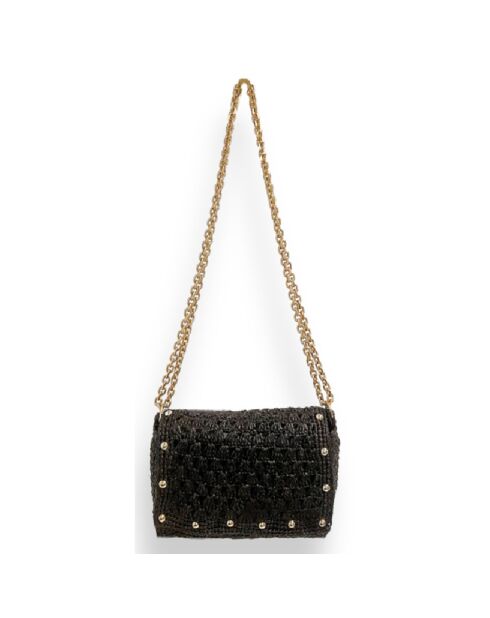 Sac chaîne en Raphia Nina noir - 15x11x4 cm