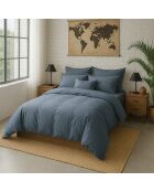Drap Housse uni 100% Percale de Coton - Bonnet 30 cm bleu forever