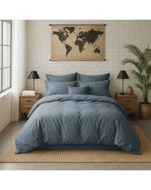 Drap Housse uni 100% Percale de Coton - Bonnet 30 cm bleu forever