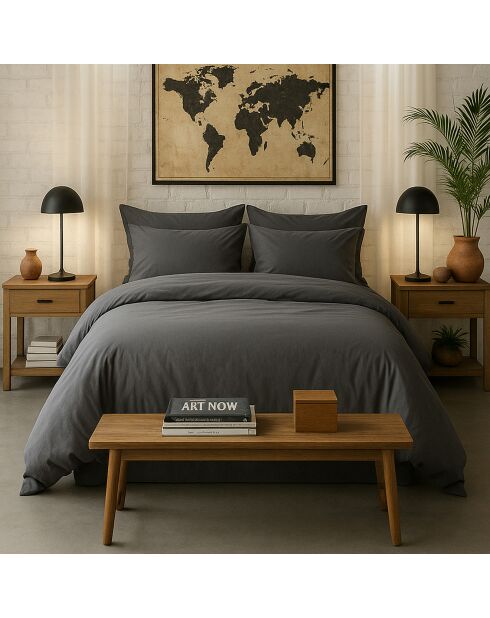 Housse de Couette 100% Percale de Coton - Finition Bouteille 40cm gris magnet