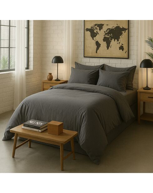 Housse de Couette 100% Percale de Coton - Finition Bouteille 40cm gris magnet