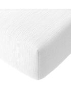 Drap Housse 100% Gaze de Coton Lavé - Bonnet 30 cm  blanc pur