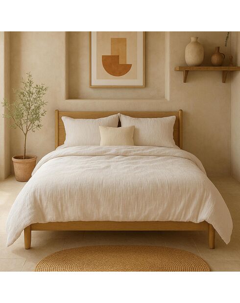 Drap Housse 100% Gaze de Coton Lavé - Bonnet 30 cm  blanc pur