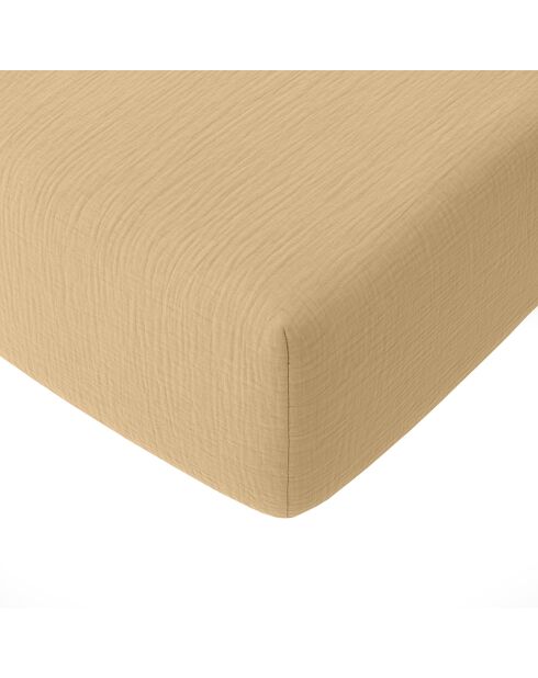 Lenzuolo con angoli elasticizzati in garza di cotone lavato 100% - cappello ecru naturale da 30 cm