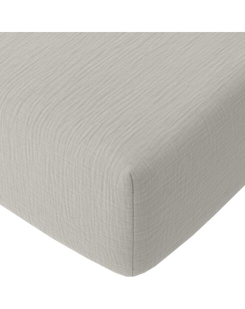 Drap Housse 100% Gaze de Coton Lavé - Bonnet 30 cm  gris glacier