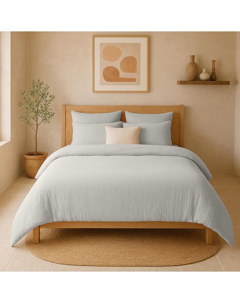 Sábana bajera ajustable de gasa de algodón 100% lavado, gorro gris glaciar de 30 cm