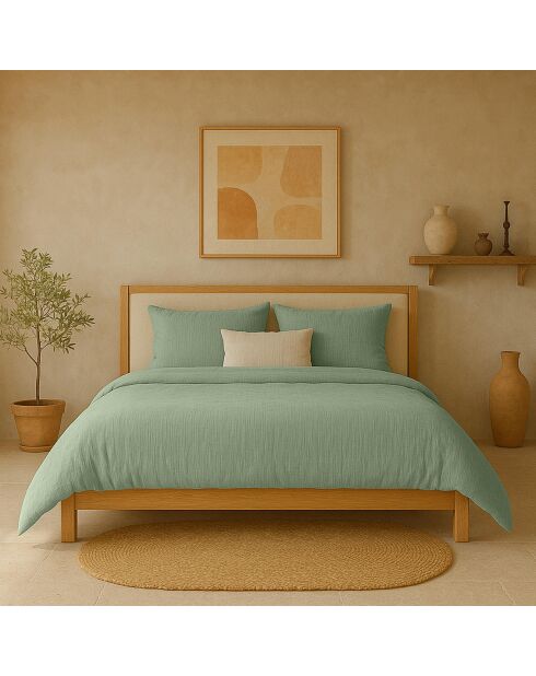 Taie D'oreiller 100% Gaze de Coton Lavé vert givrée