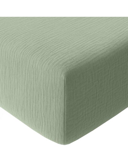 Drap Housse 100% Gaze de Coton Lavé - Bonnet 30 cm  vert givrée