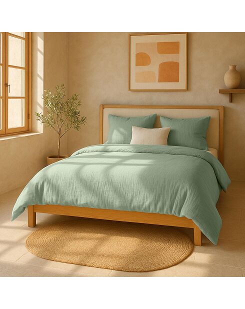 Drap Housse 100% Gaze de Coton Lavé - Bonnet 30 cm  vert givrée