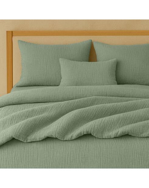 Drap Housse 100% Gaze de Coton Lavé - Bonnet 30 cm  vert givrée