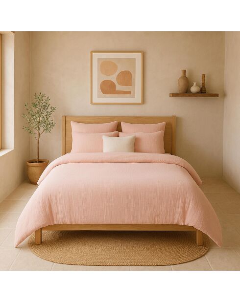 Taie D'oreiller 100% Gaze de Coton Lavé rose lotus