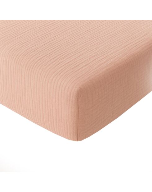 Drap Housse 100% Gaze de Coton Lavé - Bonnet 30 cm  rose lotus